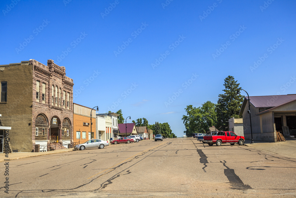 Main road in regular town of central states, Iowa.