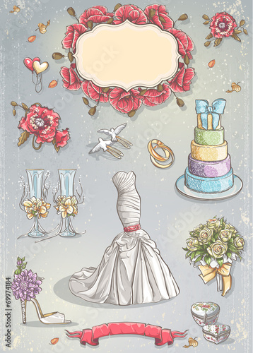 A set of wedding romantic items.
