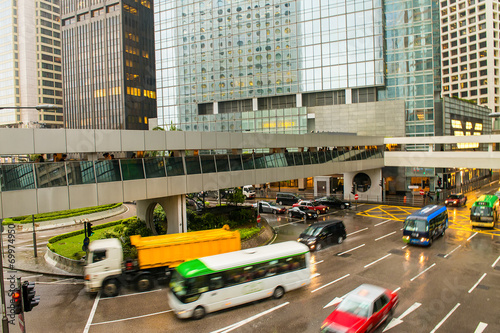 HONG KONG - MAY 9, 2014: Traffic movement in city streets on a r