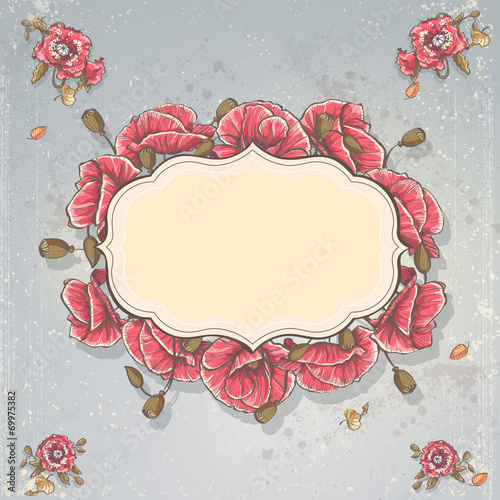 Wedding invitation card with poppies