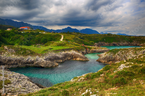 beautiful scenery with the ocean shore in Asturias, Spain