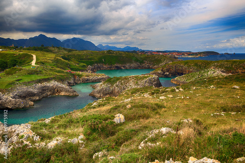beautiful scenery with the ocean shore in Asturias, Spain © czamfir