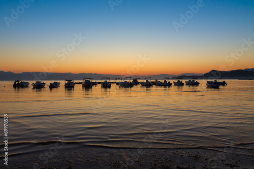 Beautiful sunrise on the beach in Corfu