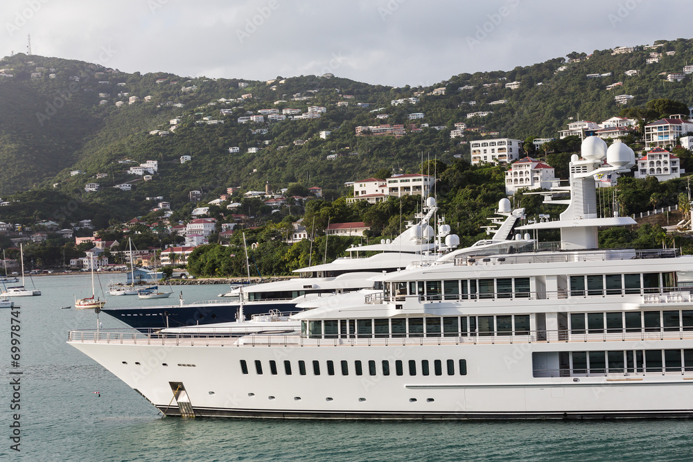 Line of Luxury Yachts in St Thomas Harbor