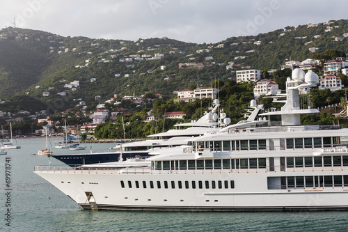 Line of Luxury Yachts in St Thomas Harbor © dbvirago
