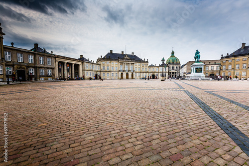 Castle Amalienborg with statue of Frederick V,Copenhagen,Denmark