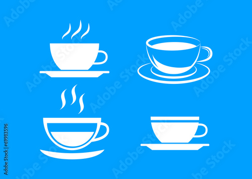 White cup icons on blue background
