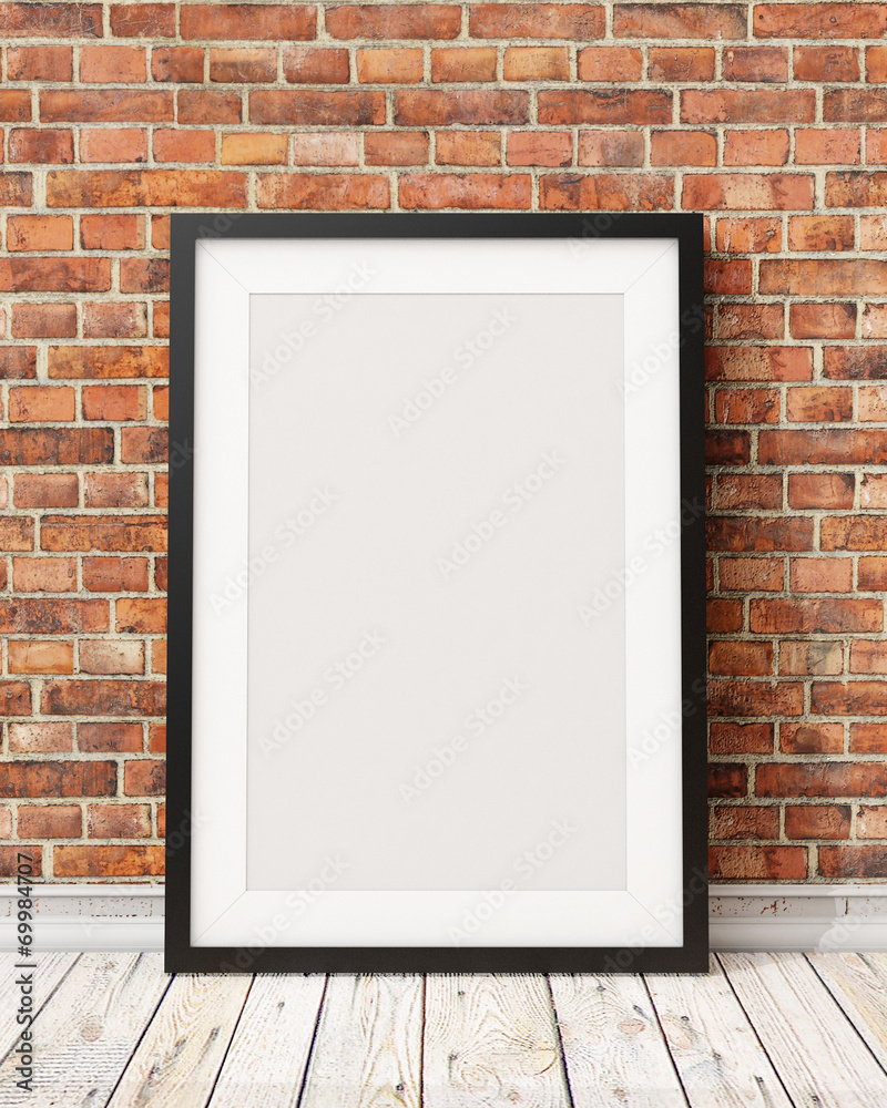 blank black picture frame on the old brick wall blank black picture frame on the old brick wall
