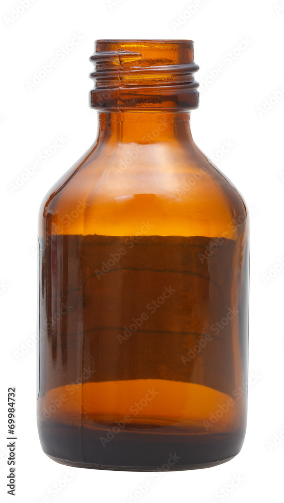side view of open brown glass pharmacy bottle side view of open brown glass pharmacy bottle