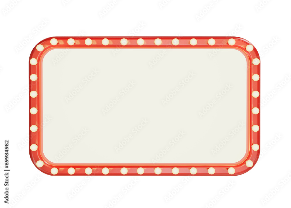 blank marque red frame with light bulbs