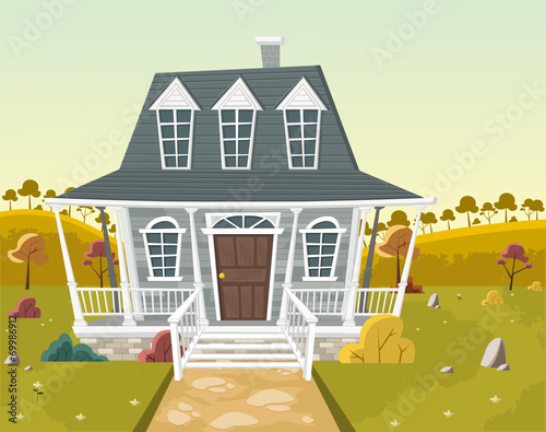 Colorful house in suburb neighborhood. Country house.