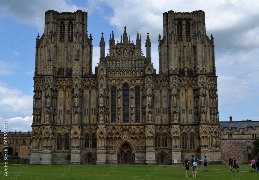Facade from Wells cathedral and sky