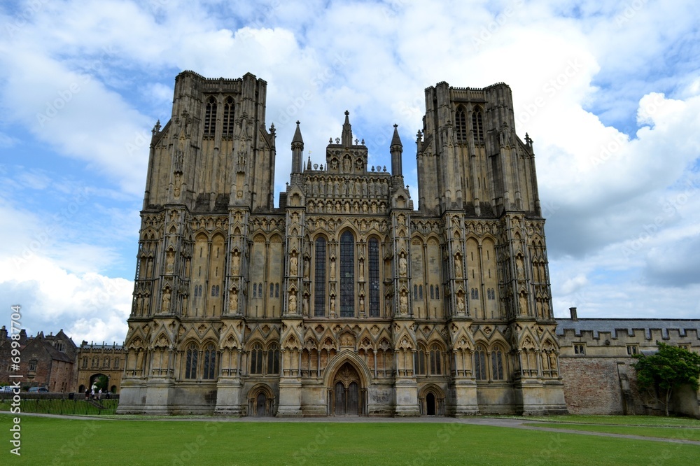 Facade from Wells cathedral and sky