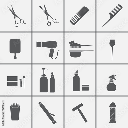 Hairdressing equipment icons