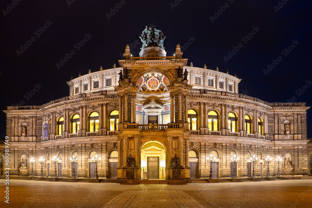 Semper Opera House by night, Dresden, Saxony, Germany