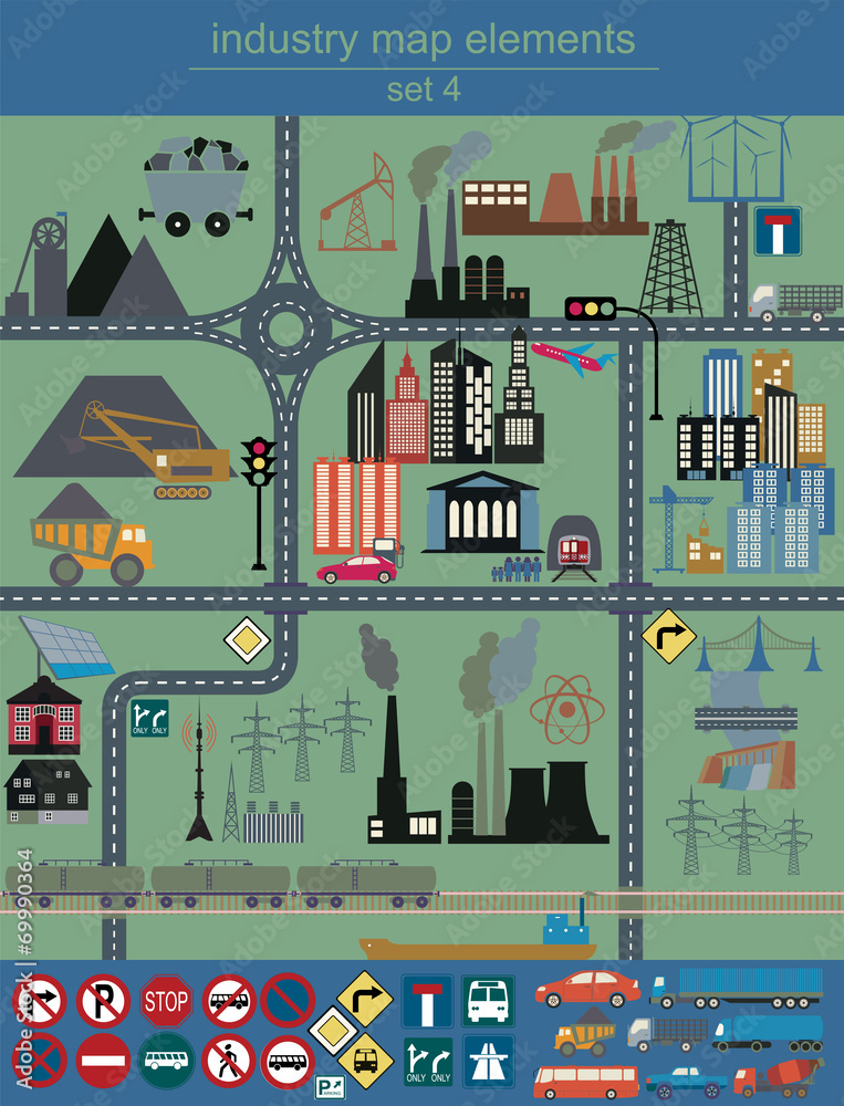 Industry map elements for generating your own infographics, maps