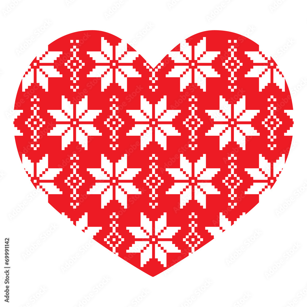 Obraz premium Nordic, winter red heart pattern