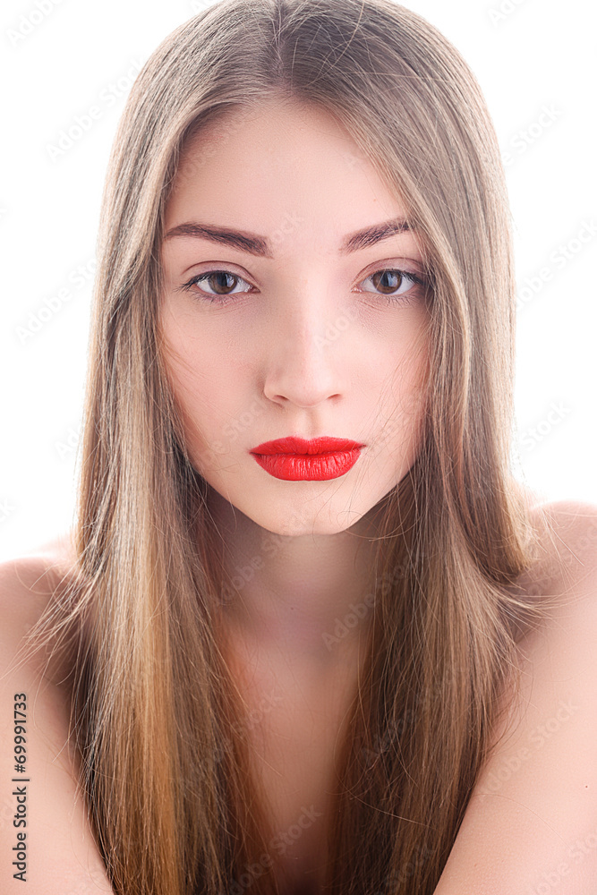 Portrait of attractive young woman with red lipstick Portrait of attractive young woman with red lipstick
