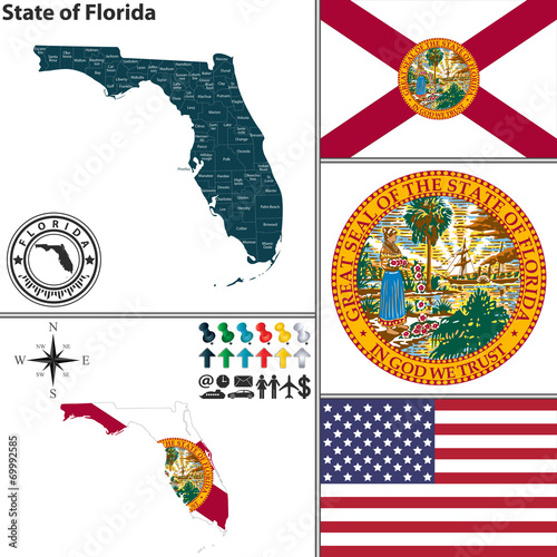 Map of state Florida, USA