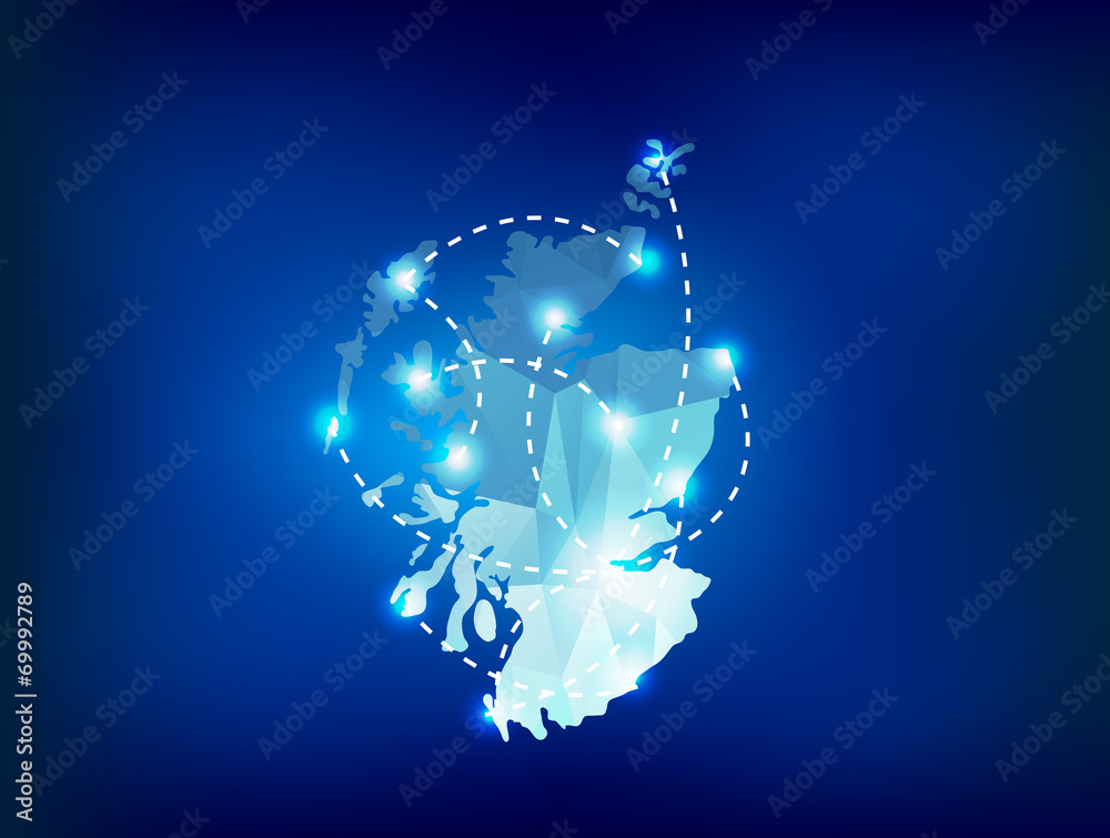 Scotland country map polygonal with spot lights places