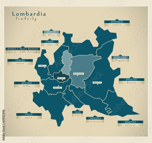 Moderne Landkarte - Lombardia IT
