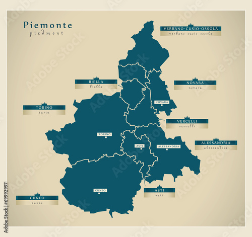 Moderne Landkarte - Piemonte IT