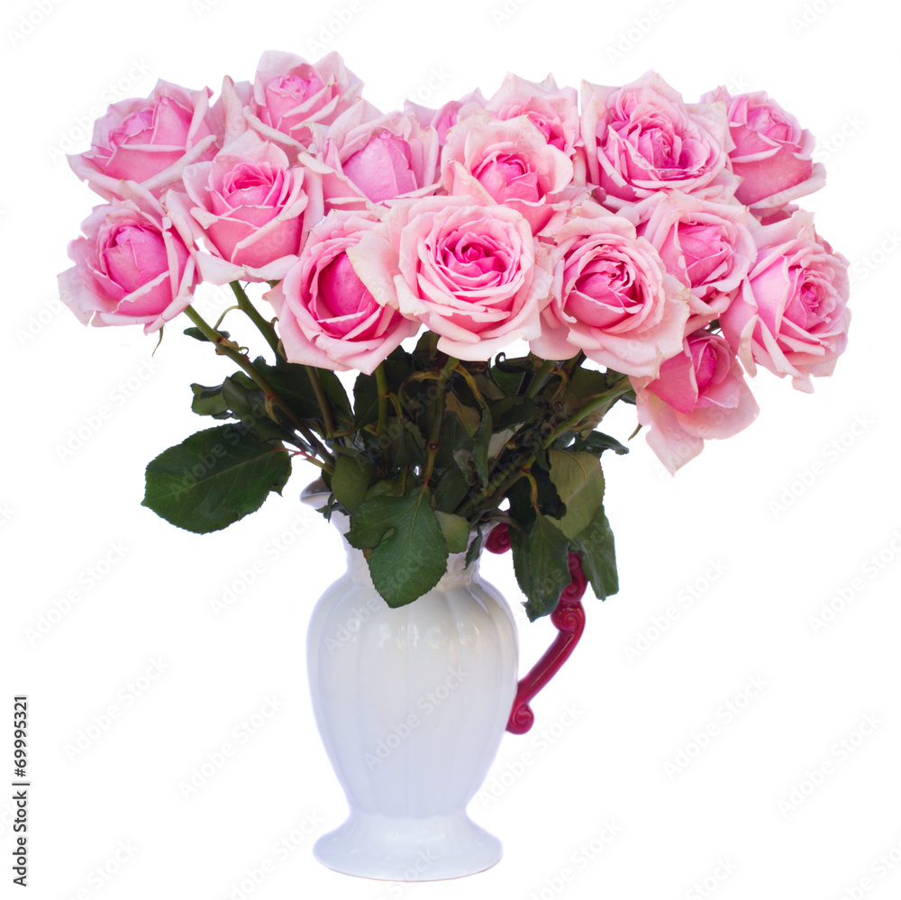 bouquet of fresh pink roses in vase