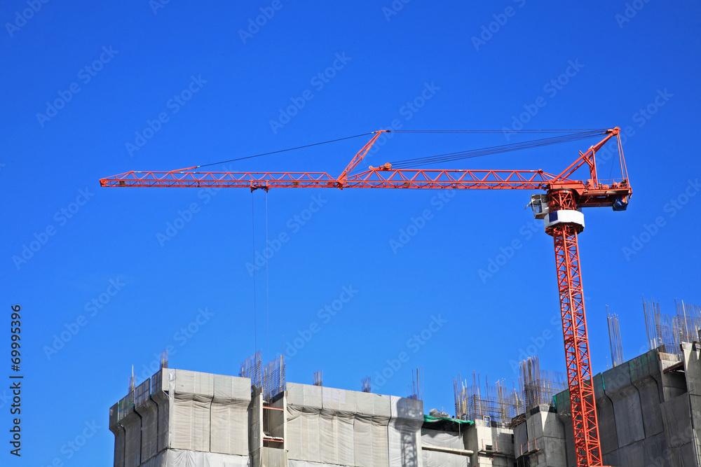 Red crane at Construction site