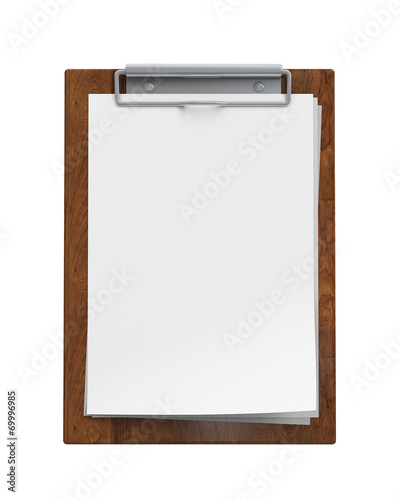 blank wooden clipboard isolated on white