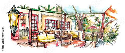 coffee house garden illustration