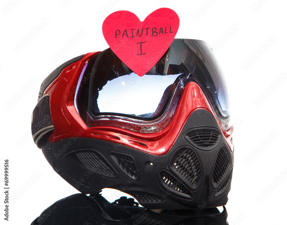 Paintball mask with heart shape sticker