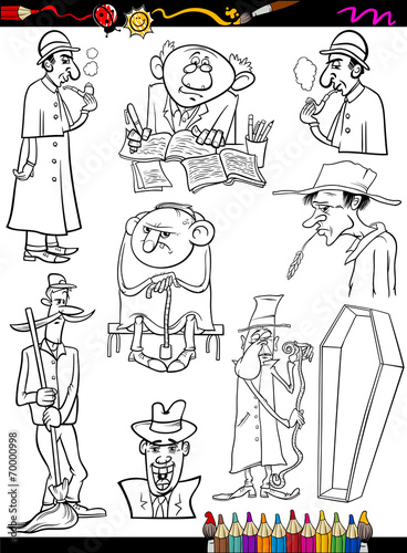 retro people set cartoon coloring page