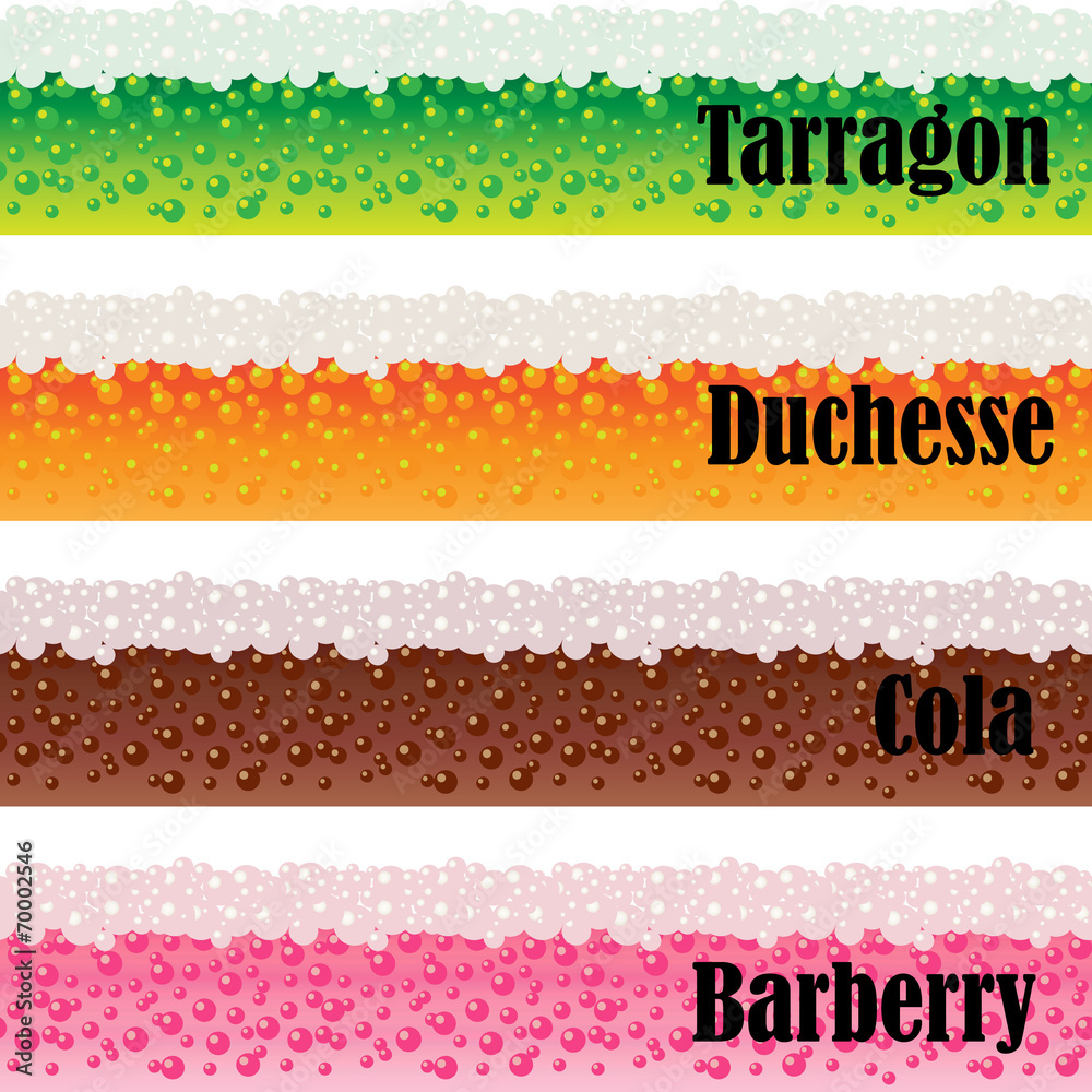 Borders of carbonated beverages. Vector set illustrations.