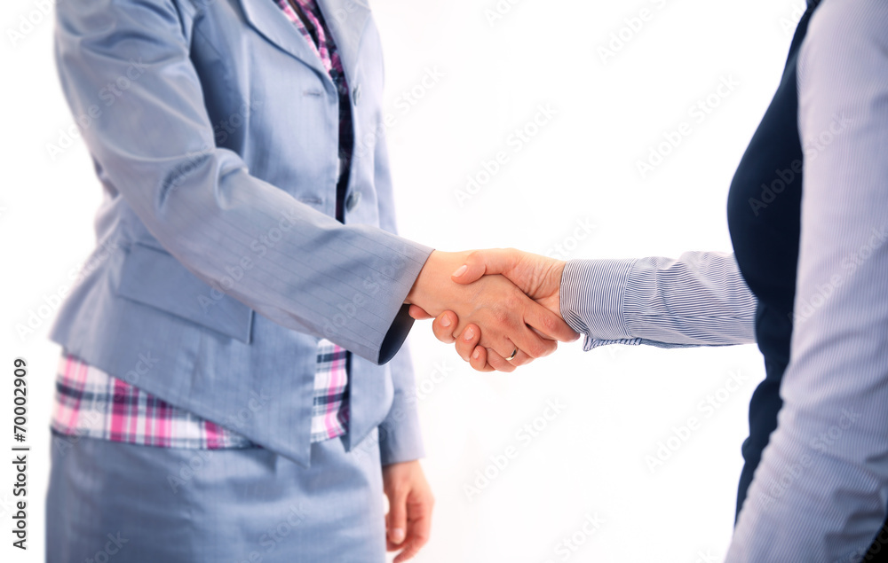 Two women give handshake after agreement