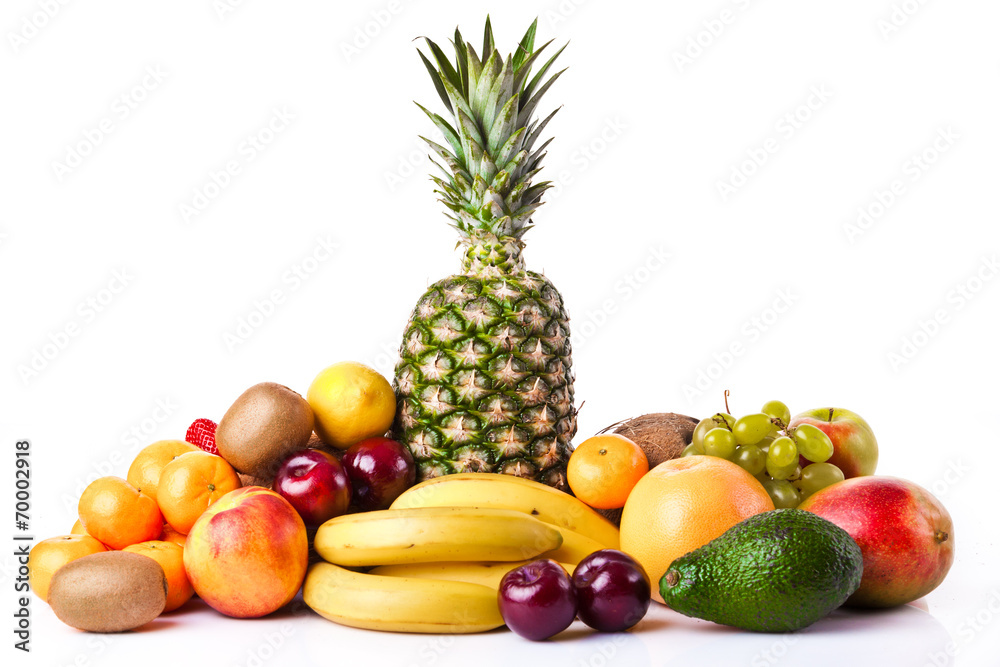 Fresh fruits isolated on a white background. Set of different fr Fresh fruits isolated on a white background. Set of different fr