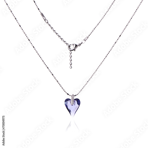 Silver necklace and pendant in the shape of heart
