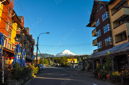 Downtown Pucon with Villarrica Volcano, Pucon, Chile