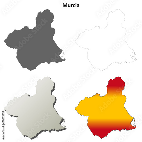 Murcia blank detailed outline map set