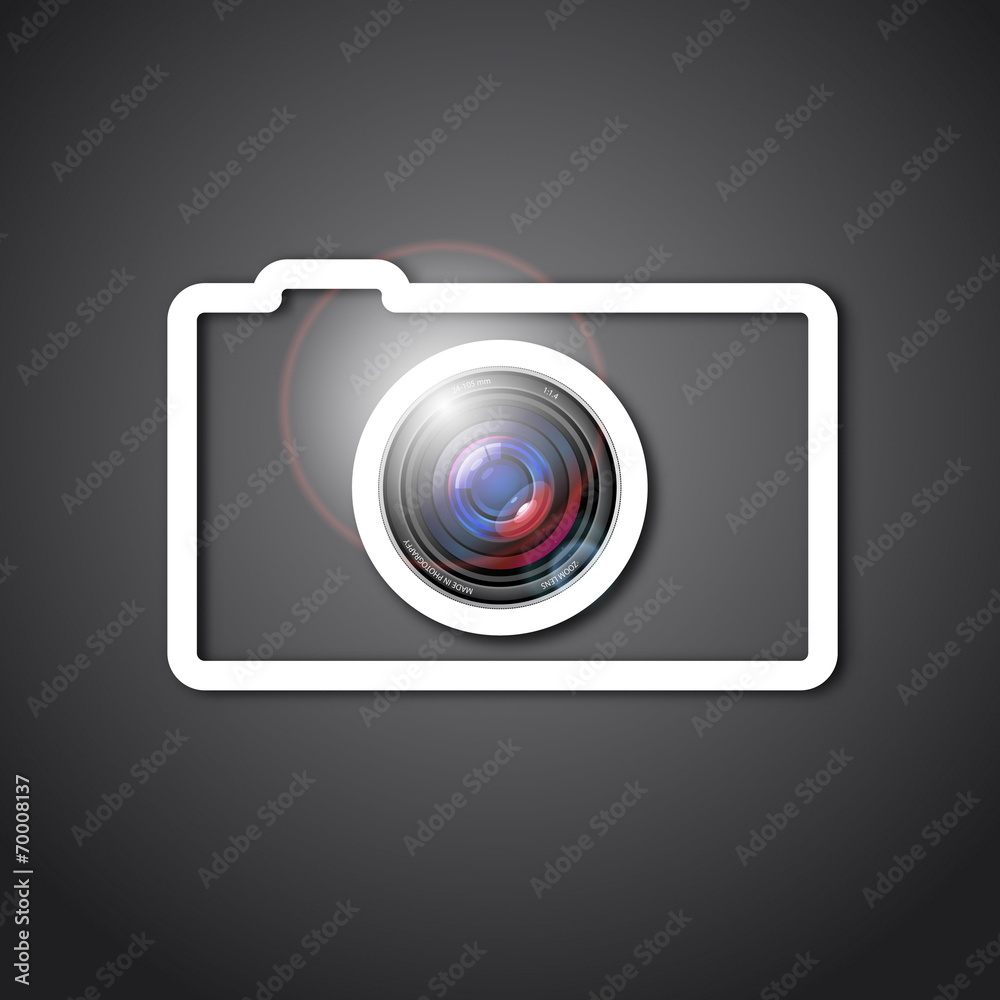 Photo camera lens and outline icon, vector Photo camera lens and outline icon, vector