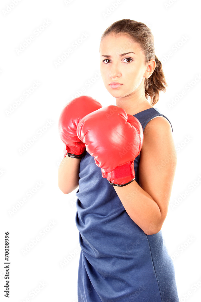 Teenage girl with boxing gloves Teenage girl with boxing gloves