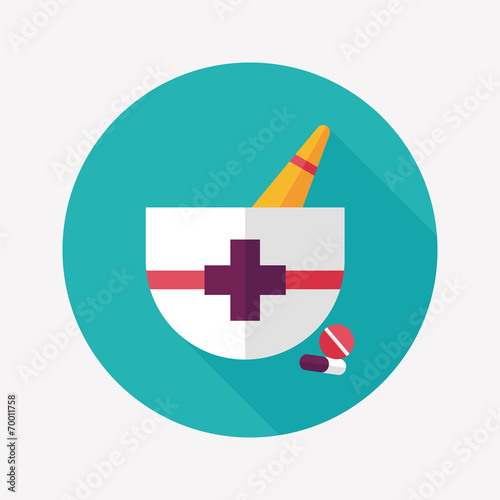 mortar and pestle Flat style Icon with long shadows