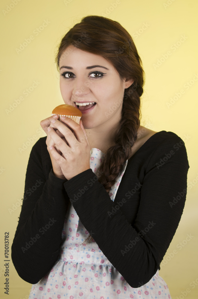Happy pretty young girl wearing cooking apron Happy pretty young girl wearing cooking apron