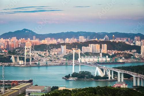 beautiful xiamen haicang bridge in sunset photo