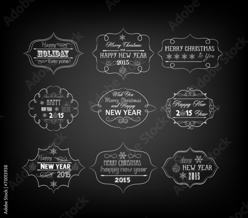 Set Of Vintage Retro christmas and happy new year Labels