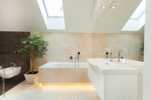 Modern bathroom with illuminated bathtube