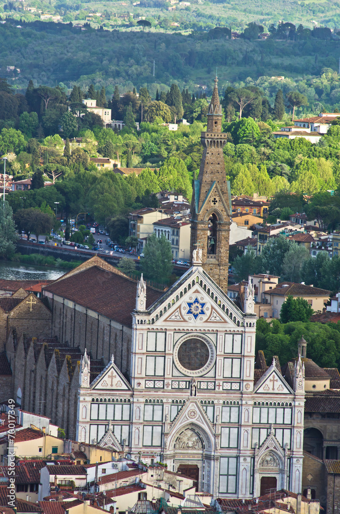 Aerial telephoto view of Florence from a tower, Tuscany