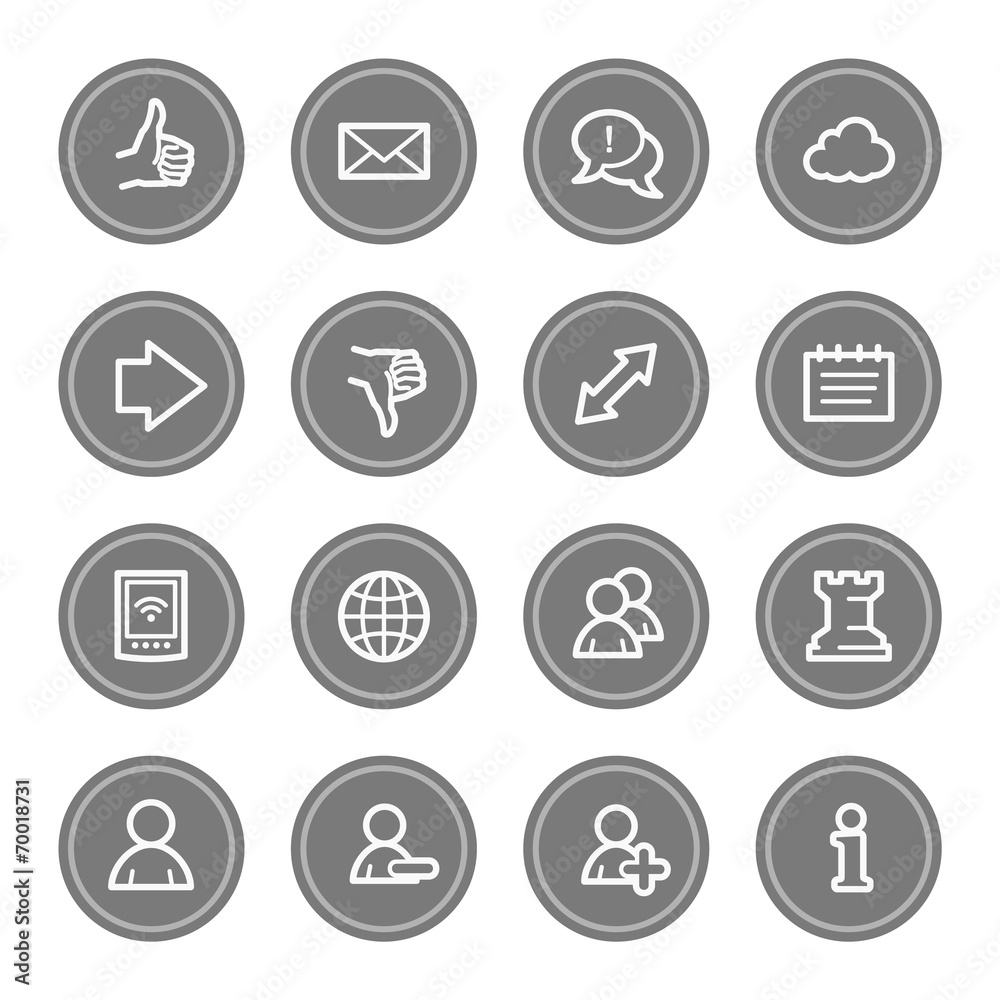 Social media web icons, grey circle buttons Social media web icons, grey circle buttons
