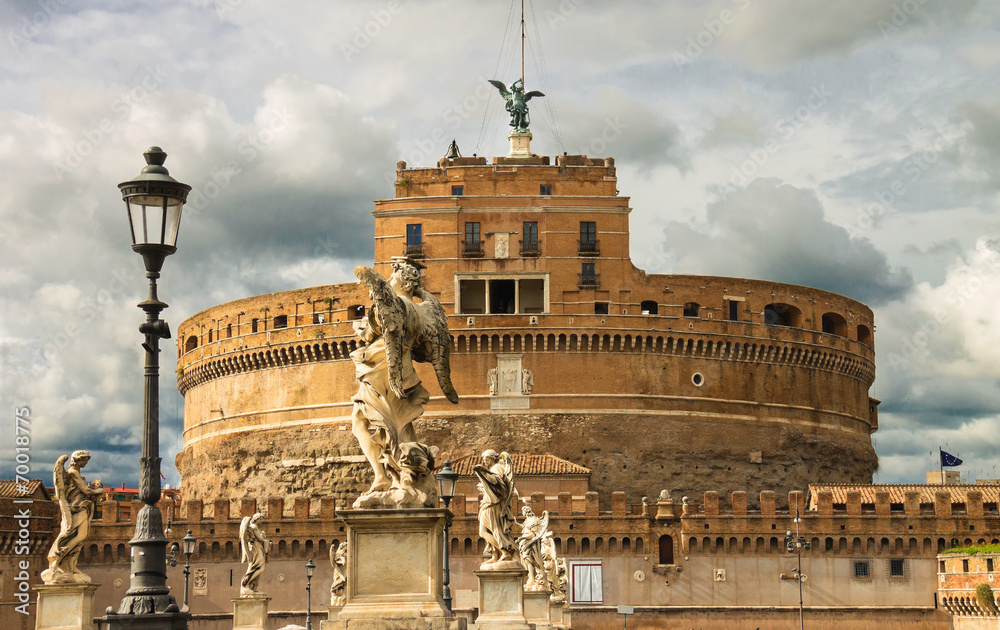 Statues on the bridge of Castel Sant'Angelo in Rome, Italy
