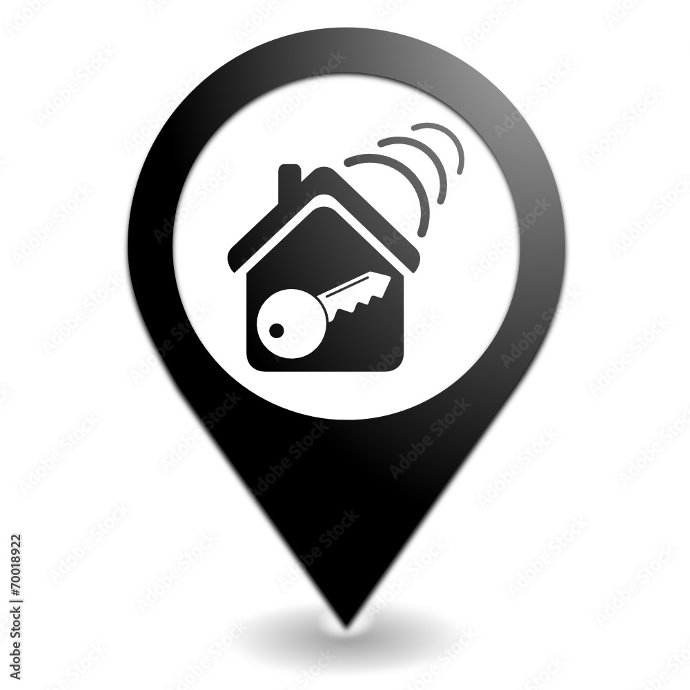 maison sous alarme sur symbole localisation noir