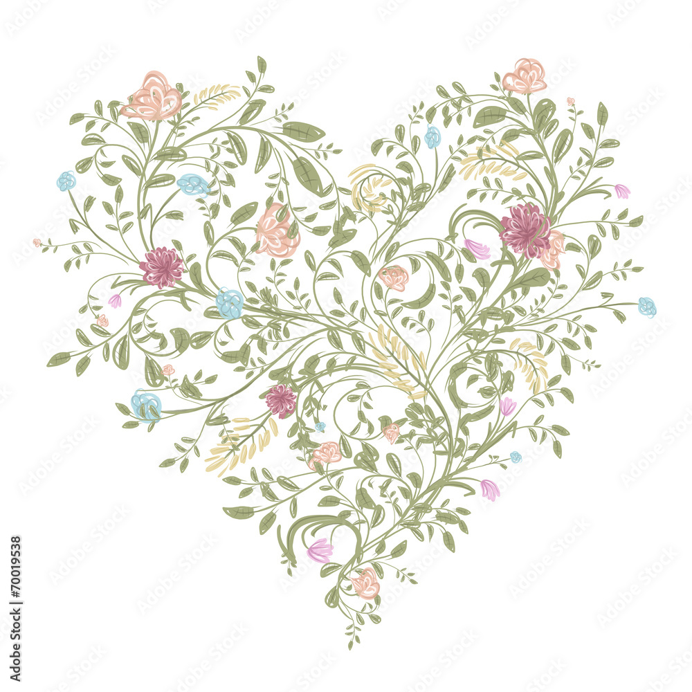 Floral love bouquet for your design, heart shape Floral love bouquet for your design, heart shape